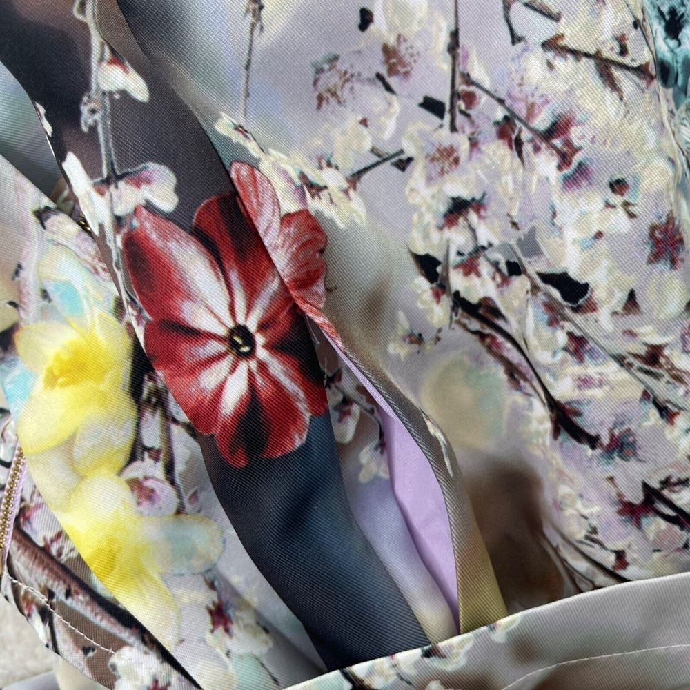 Nicole‎ Miller Dress 14 Cherry Blossom Watercolor Floral Art to Wear Open Back - Picture 4 of 13